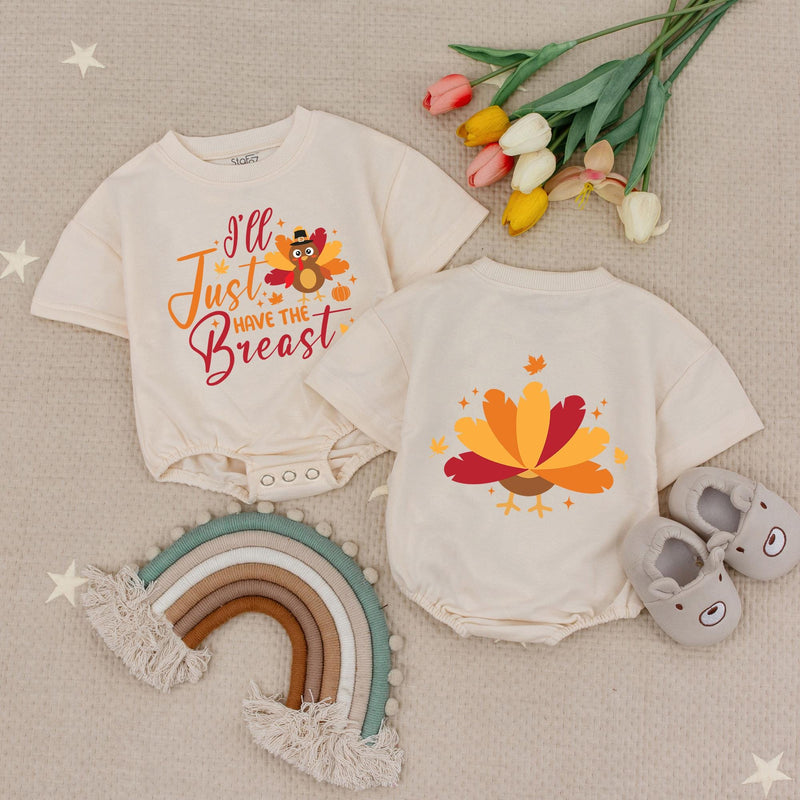 I'll Just Have The Breast Thanksgiving Baby Romper with Cartoon Turkey Newborn Outfit My First Turkey Day Cute Fall Design