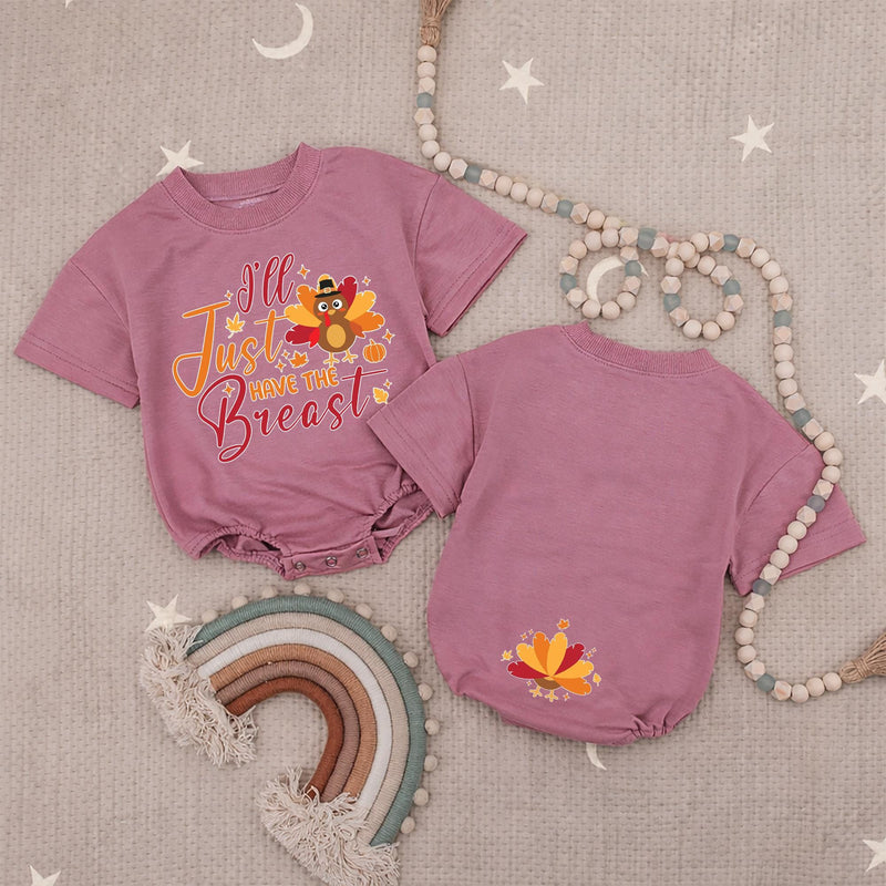 I'll Just Have The Breast Thanksgiving Baby Romper with Cartoon Turkey Newborn Outfit My First Turkey Day Cute Fall Design