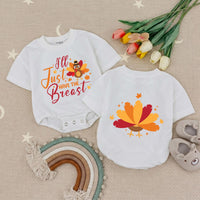 I'll Just Have The Breast Thanksgiving Baby Romper with Cartoon Turkey Newborn Outfit My First Turkey Day Cute Fall Design