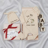 I'm The Cutest Catch Personalized Newborn Fishing Romper and Hat Set Baby Boy or Girl Outfit with Custom Name Rustic Hospital Gift