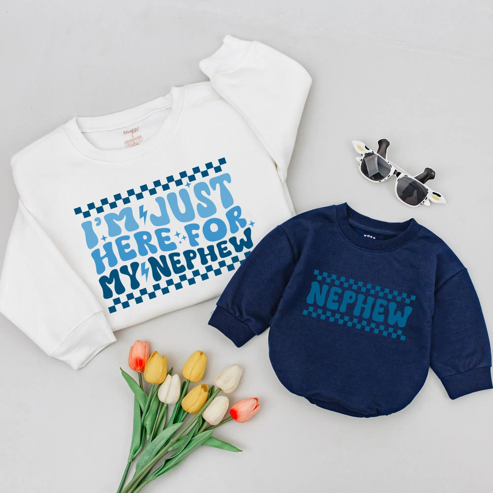 I'm Just Here for My Nephew Matching Retro Sweatshirts, Custom Aunt and Nephew Outfit, Trendy Gift for New Aunts, Cute Family Shirts