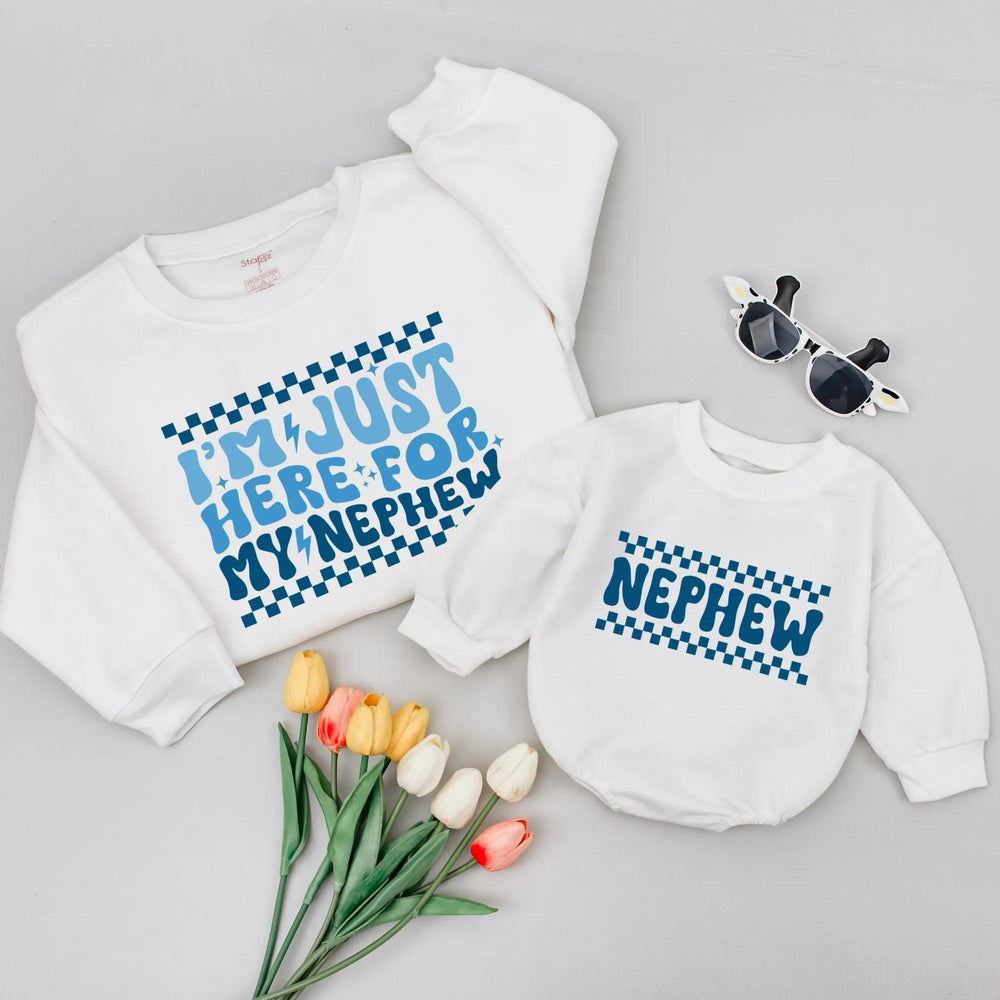 I'm Just Here for My Nephew Matching Retro Sweatshirts, Custom Aunt and Nephew Outfit, Trendy Gift for New Aunts, Cute Family Shirts