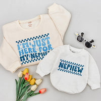 I'm Just Here for My Nephew Matching Retro Sweatshirts, Custom Aunt and Nephew Outfit, Trendy Gift for New Aunts, Cute Family Shirts