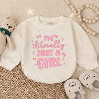 I'm Literally Just A Girl Long Sleeve Romper Fun Baby Girl Outfit Cute Pink Design Sparkles Bows Soft Cotton Newborn Gift Summer Clothes
