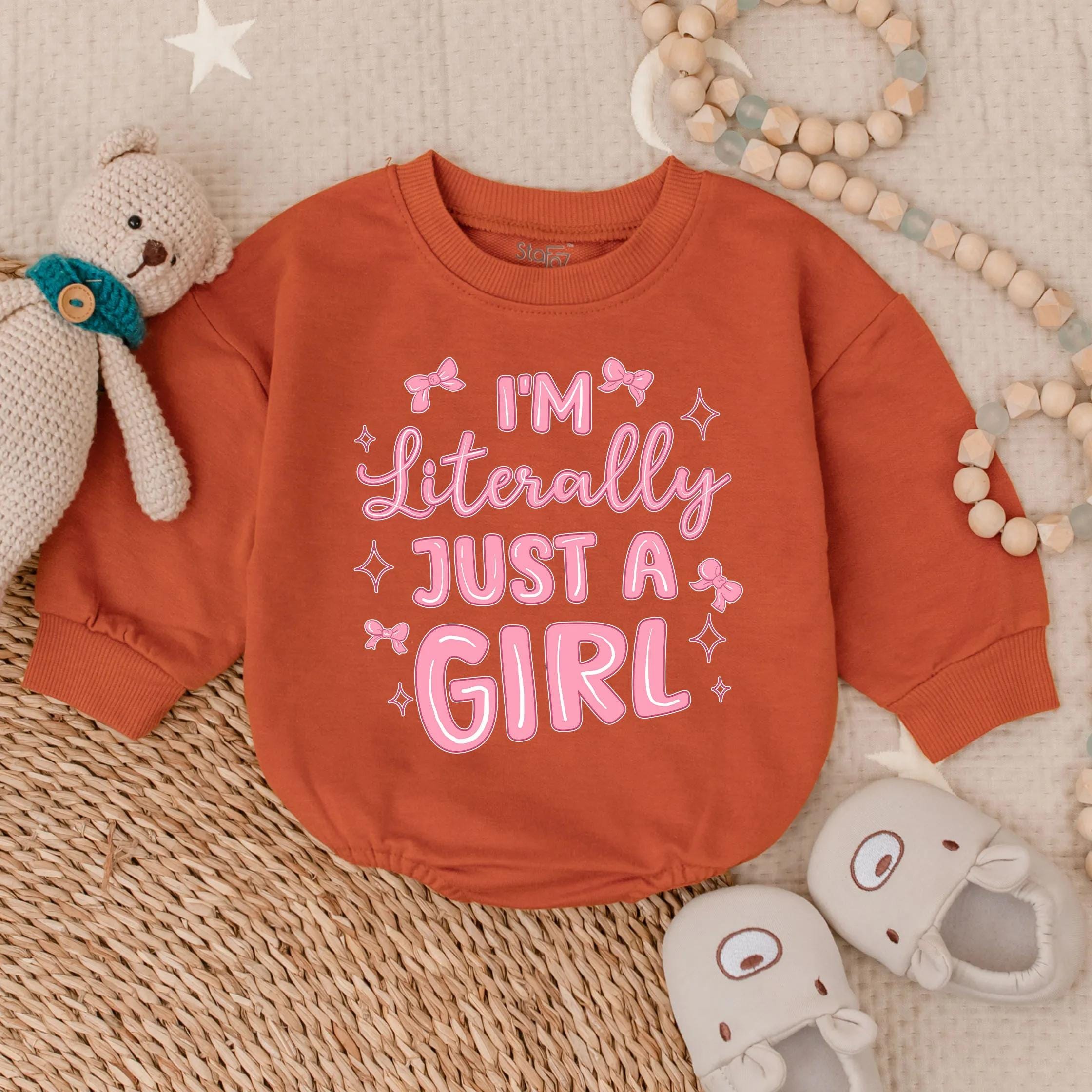 I'm Literally Just A Girl Long Sleeve Romper Fun Baby Girl Outfit Cute Pink Design Sparkles Bows Soft Cotton Newborn Gift Summer Clothes