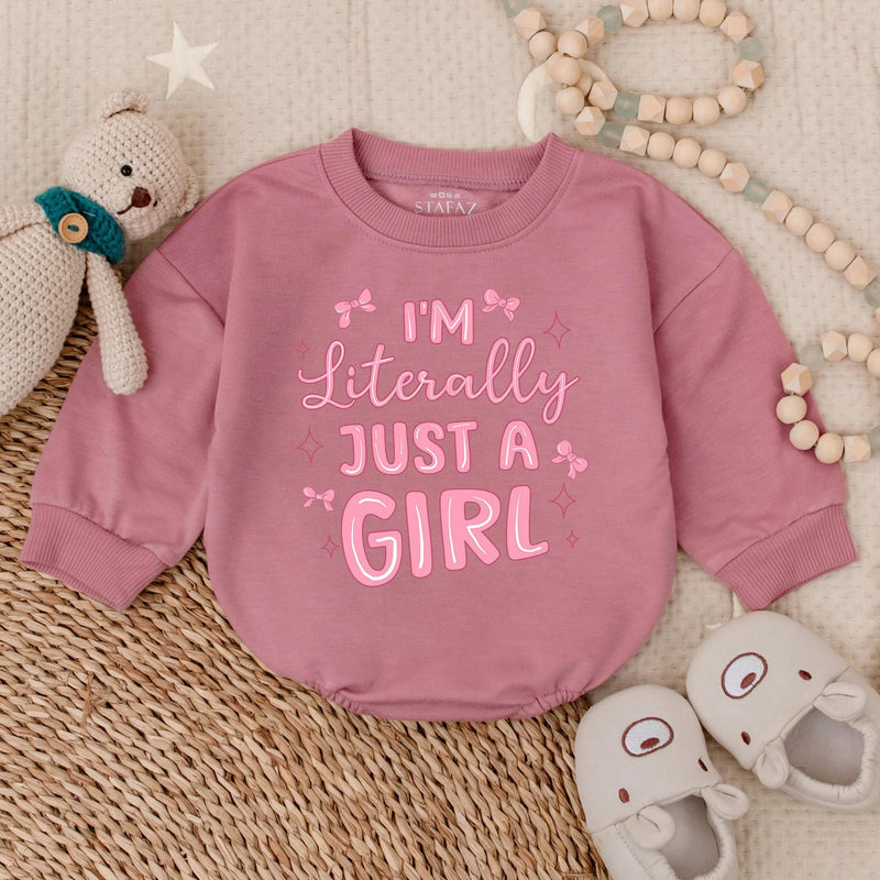 I'm Literally Just A Girl Long Sleeve Romper Fun Baby Girl Outfit Cute Pink Design Sparkles Bows Soft Cotton Newborn Gift Summer Clothes
