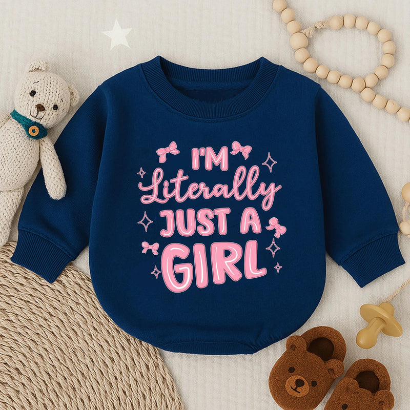 I'm Literally Just A Girl Long Sleeve Romper Fun Baby Girl Outfit Cute Pink Design Sparkles Bows Soft Cotton Newborn Gift Summer Clothes