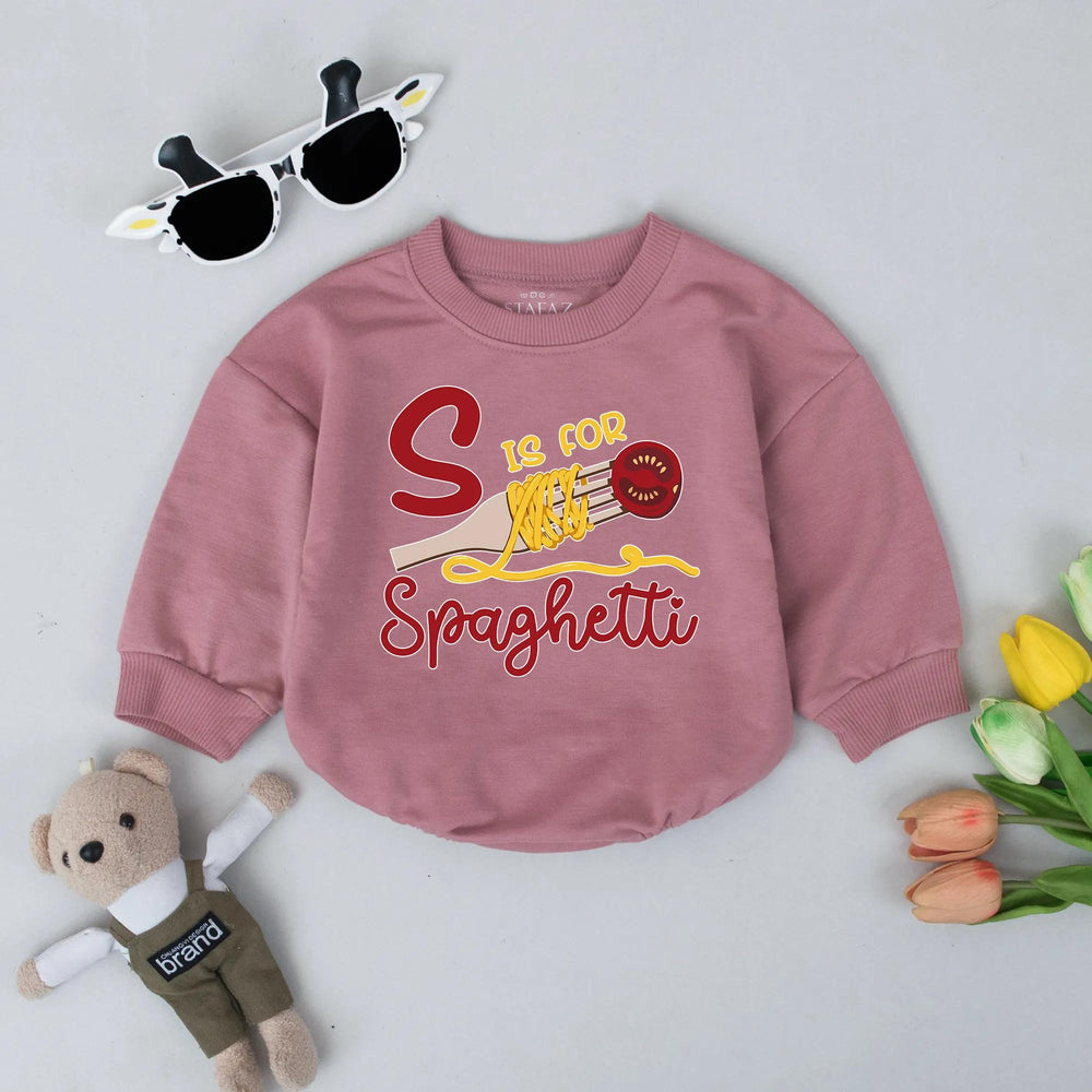 S is for Spaghetti Baby Romper with Cartoon Fork and Noodles Fun Foodie Infant Outfit Italian Toddler Clothes Cute Baby Shower Gift