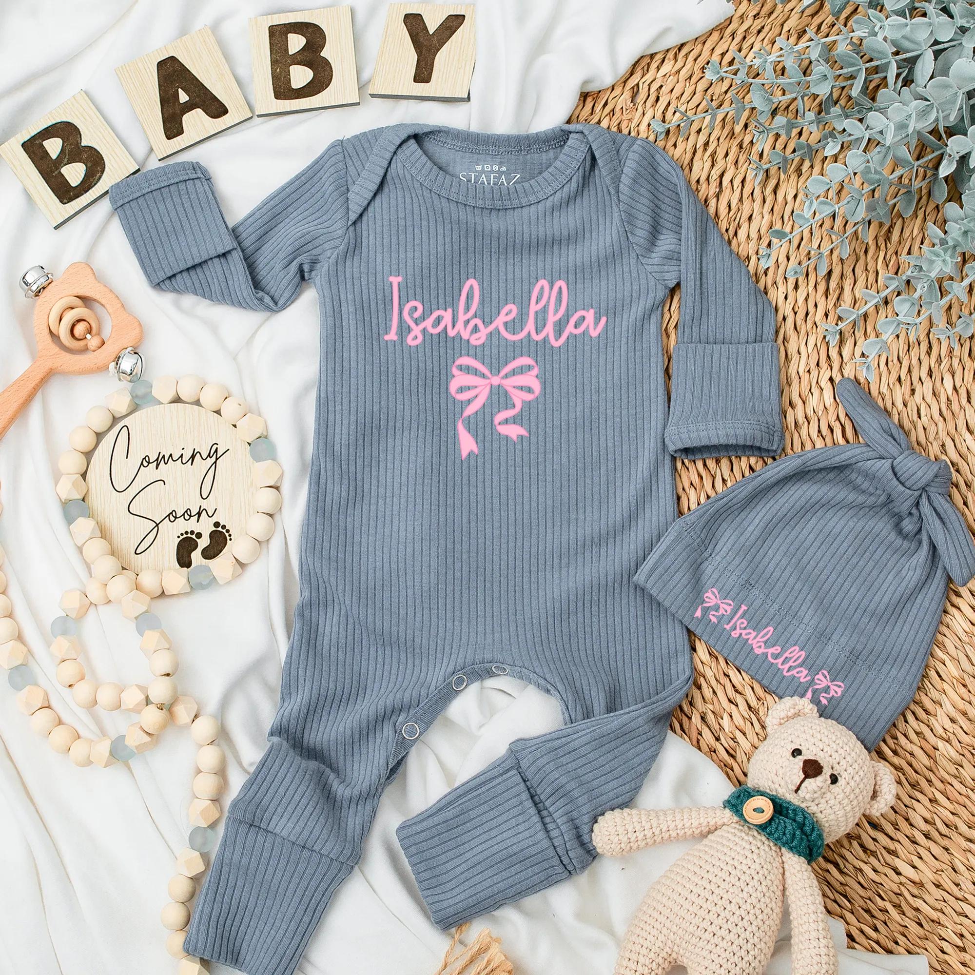 Isabella Baby Girl Bodysuit with Pink Bow Sweet Personalized Outfit Infant Newborn Coming Home Gift for Baby Shower or Birthday