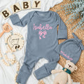 Isabella Baby Girl Bodysuit with Pink Bow Sweet Personalized Outfit Infant Newborn Coming Home Gift for Baby Shower or Birthday