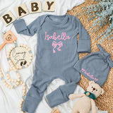 Isabella Baby Girl Bodysuit with Pink Bow Sweet Personalized Outfit Infant Newborn Coming Home Gift for Baby Shower or Birthday