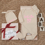 Isabella Baby Girl Bodysuit with Pink Bow Sweet Personalized Outfit Infant Newborn Coming Home Gift for Baby Shower or Birthday