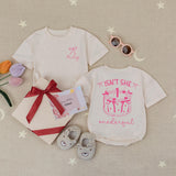 Isn't She Onederful Baby Girl 1st Birthday Bubble Romper with Pink Bow Graphic and Custom Name, Cake Smash Outfit