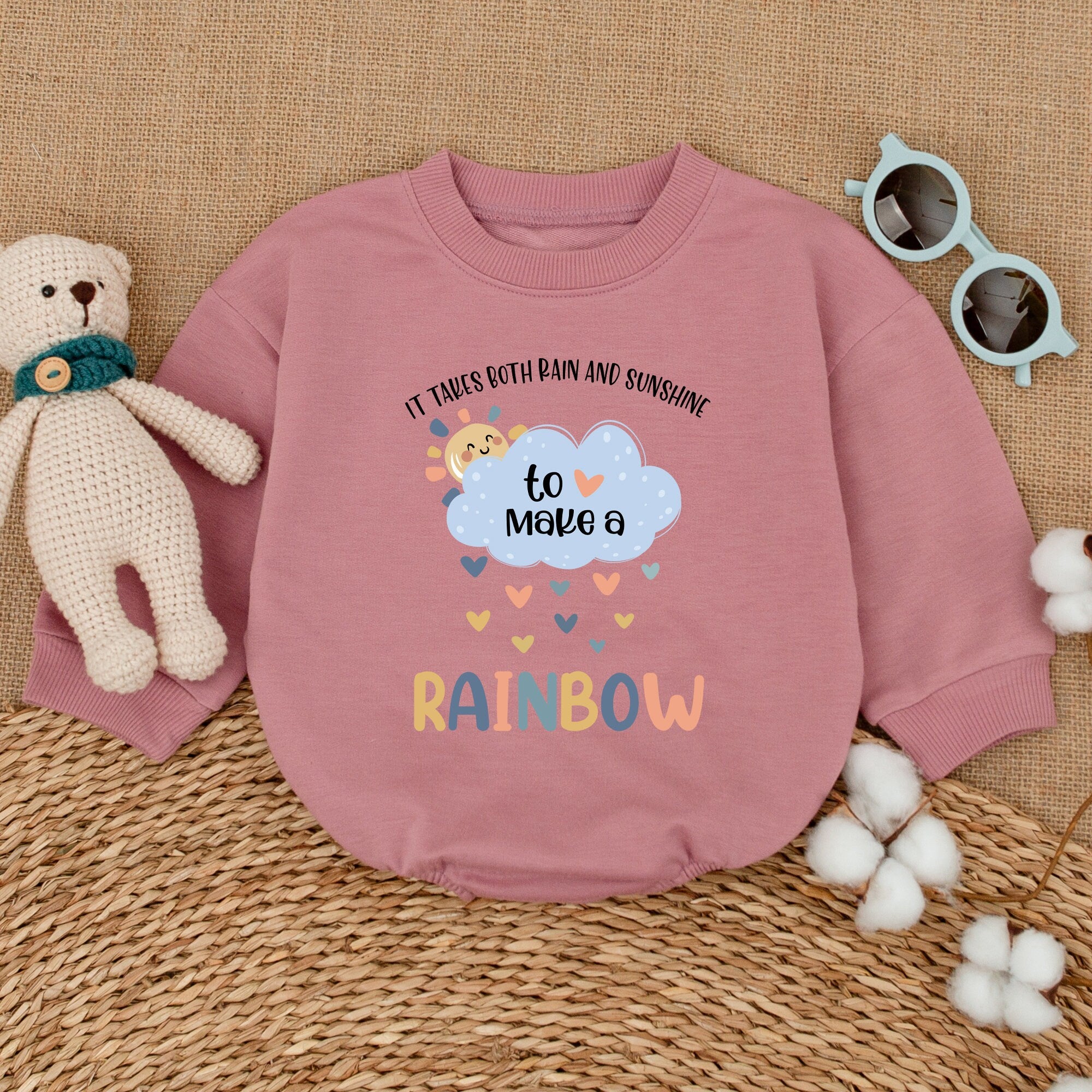 It Takes Both Rain and Sunshine Baby Romper Colorful Hearts Gender Neutral Bodysuit Perfect for Baby Shower Gift or Birth Announcement