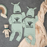 It Takes Two Baby Bodysuit Funny Twins Outfit Soft Cotton Newborn Gift Adorable Twin Coming Home Clothes Sage Green Heart Design