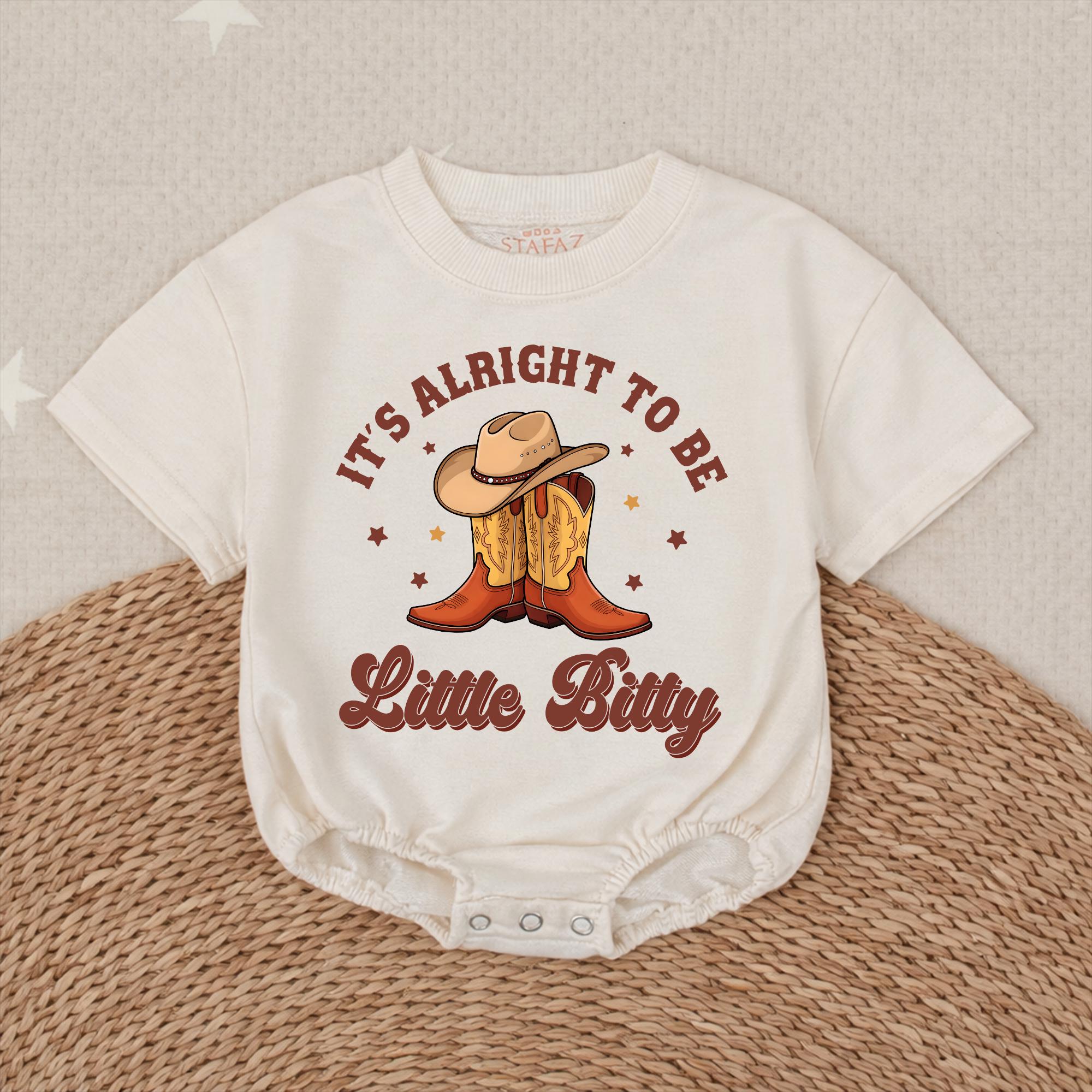 It's Alright to Be Little Bitty Baby Romper with Cowboy Hat and Boots Graphic, Western Country Outfit for Infants