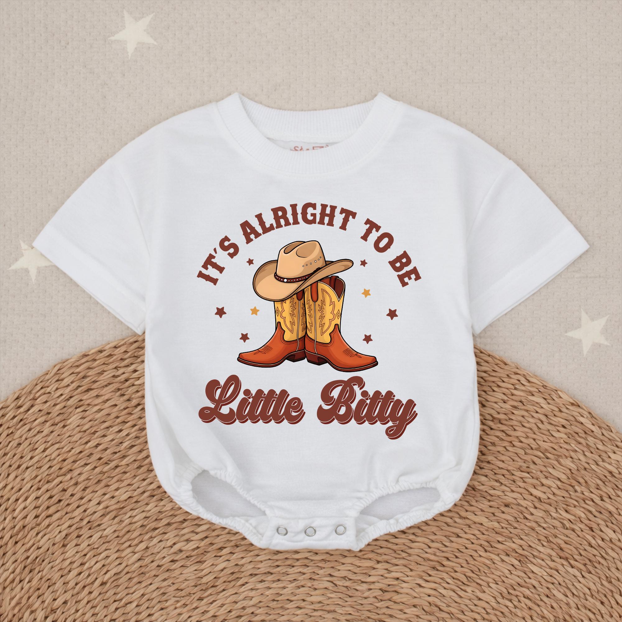 It's Alright to Be Little Bitty Baby Romper with Cowboy Hat and Boots Graphic, Western Country Outfit for Infants