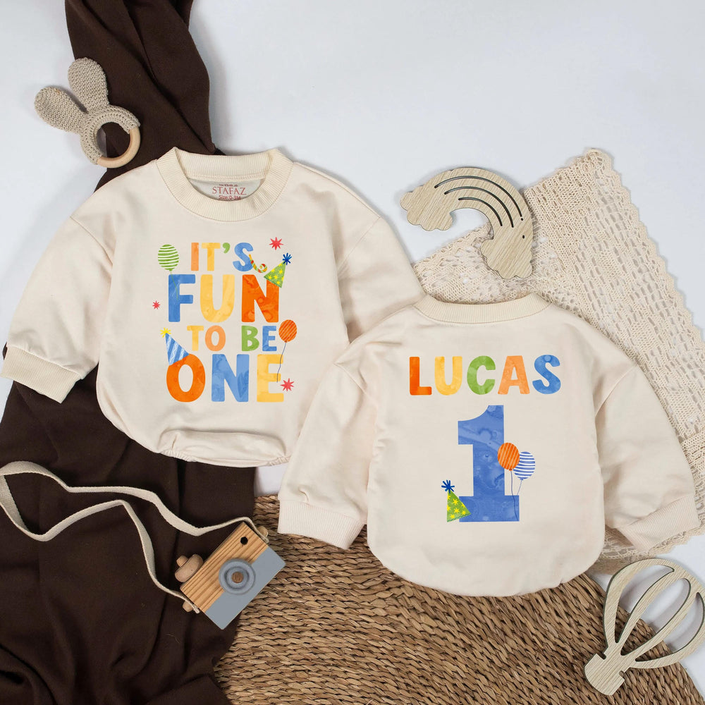 It’s Fun to Be One Baby Romper Personalized 1st Birthday Outfit Custom Name Bodysuit Party Gift for Infant or Toddler Boy Celebration