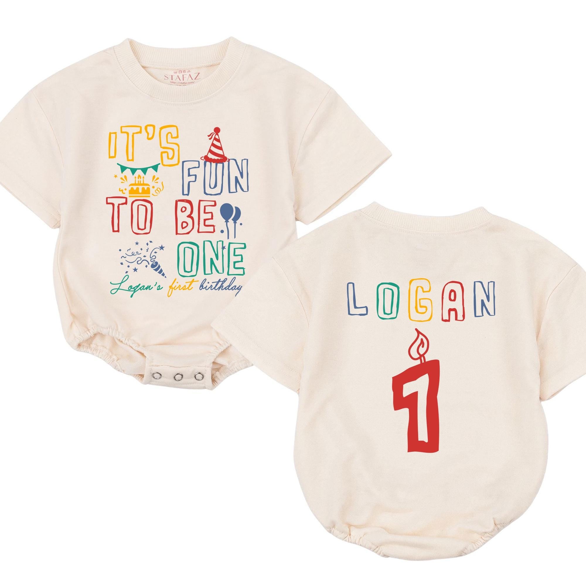 It's Fun to Be One Birthday Baby Romper with Name and Age Customization Boys Girls First Party Outfit Colorful Cotton Infant Clothes Gift