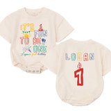 Custom It's Fun to Be One Baby Romper with Crown & Party Hat Design, Soft Cotton Long Sleeve Outfit for Baby's First Birthday Celebration