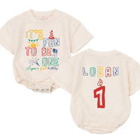 Custom It's Fun to Be One Baby Romper with Crown & Party Hat Design, Soft Cotton Long Sleeve Outfit for Baby's First Birthday Celebration