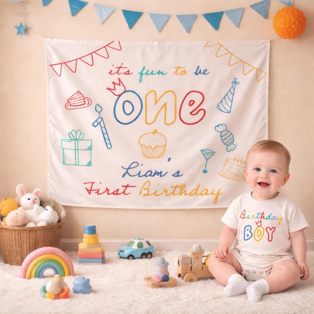 It's Fun to Be One First Birthday Outfit for Baby with Party Banner, Soft Cotton Romper, Fun One Theme Decor for Celebrations