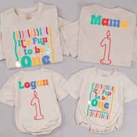 It's Fun to Be One Matching Family Shirts, Colorful First Birthday Outfit for Boys or Girls, Custom Toddler Party Shirts Mom Dad Gift