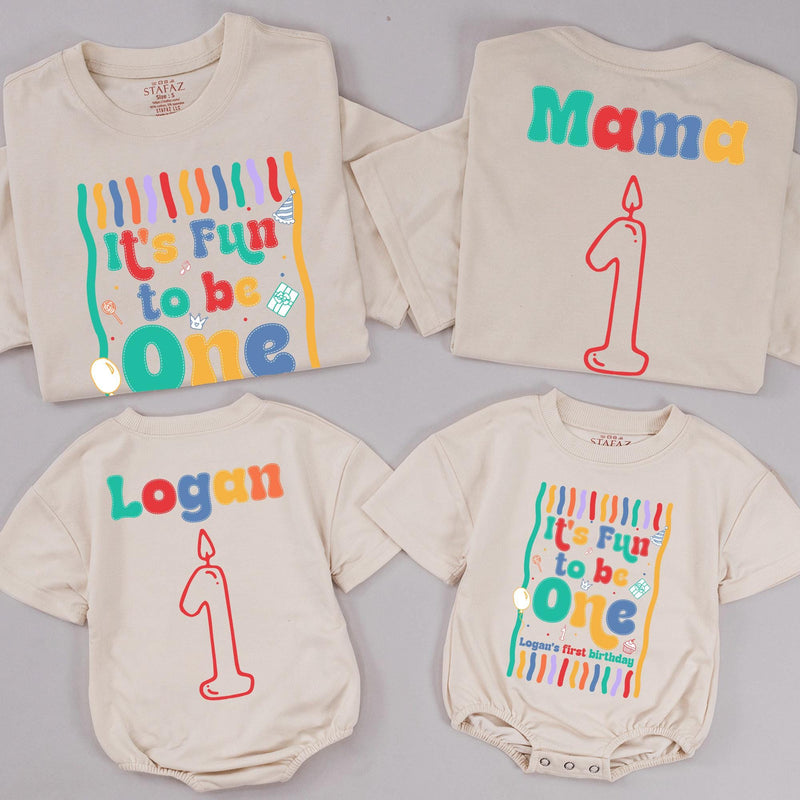 It's Fun to Be One Matching Family Shirts, Colorful First Birthday Outfit for Boys or Girls, Custom Toddler Party Shirts Mom Dad Gift