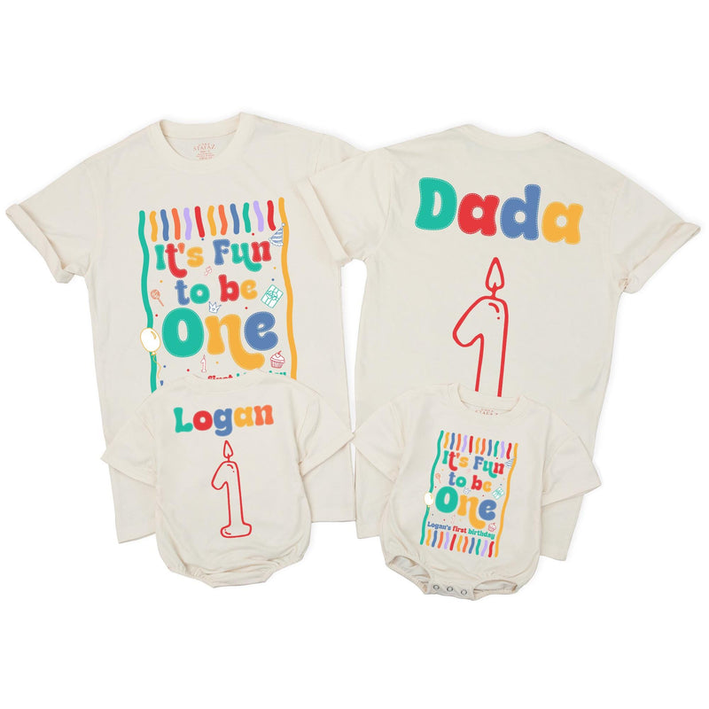 It's Fun to Be One Matching Family Shirts, Colorful First Birthday Outfit for Boys or Girls, Custom Toddler Party Shirts Mom Dad Gift