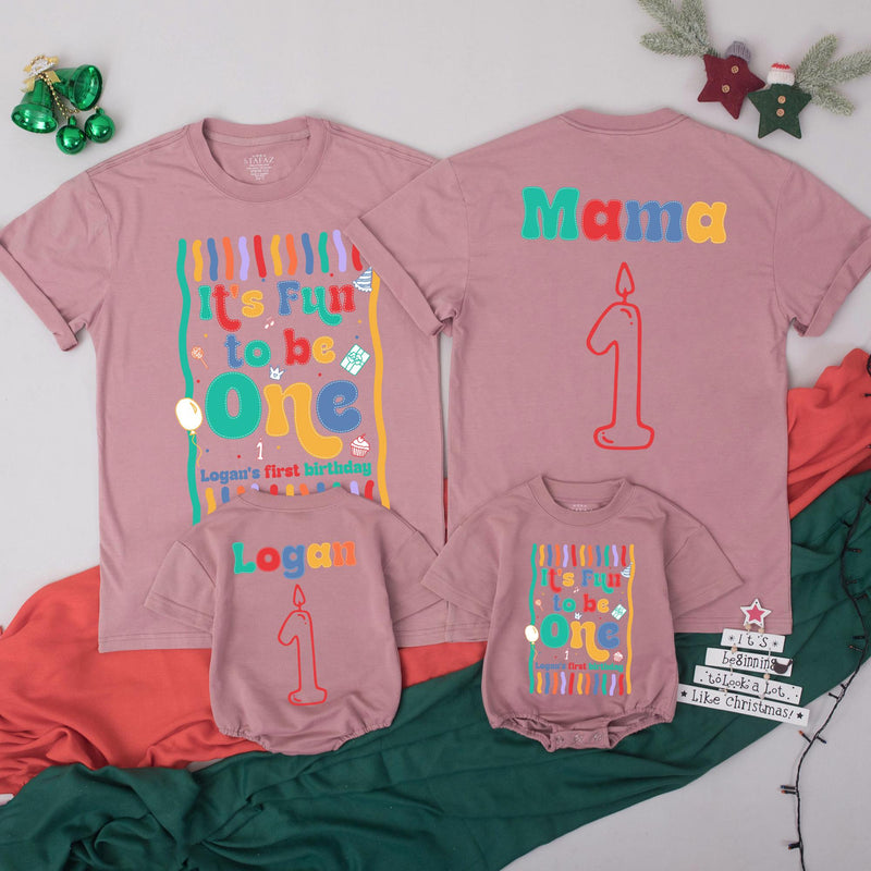 It's Fun to Be One Matching Family Shirts, Colorful First Birthday Outfit for Boys or Girls, Custom Toddler Party Shirts Mom Dad Gift