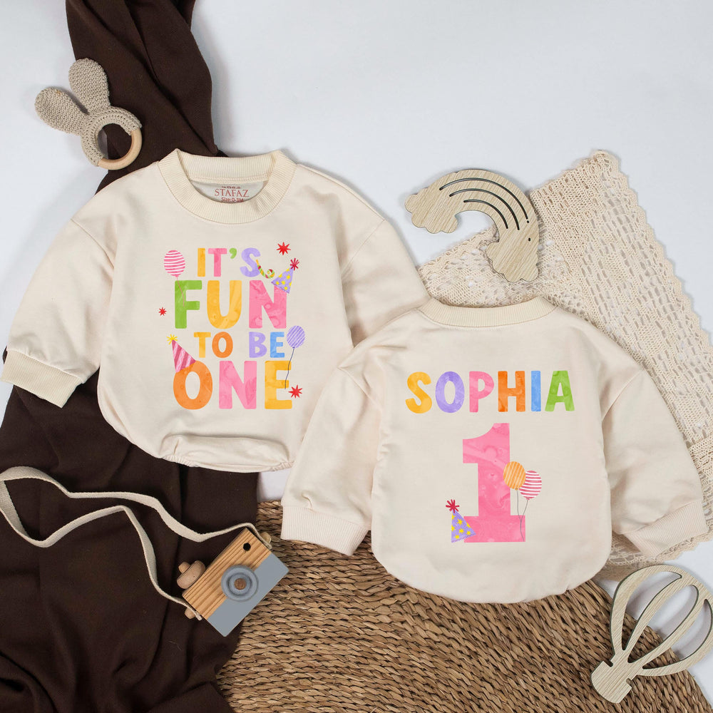 It’s Fun to Be One Personalized Baby Girl Romper Custom Name Birthday Outfit First Birthday Party Bodysuit Gift for One Year Old