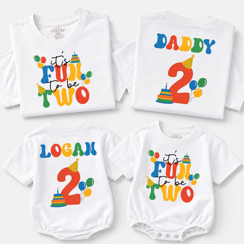 It's Fun to Be Two Matching Family Birthday Shirts, Custom Toddler Tee or Baby Romper, Personalized Second Birthday Outfit Gift