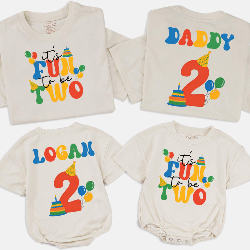 It's Fun to Be Two Matching Family Birthday Shirts, Custom Toddler Tee or Baby Romper, Personalized Second Birthday Outfit Gift