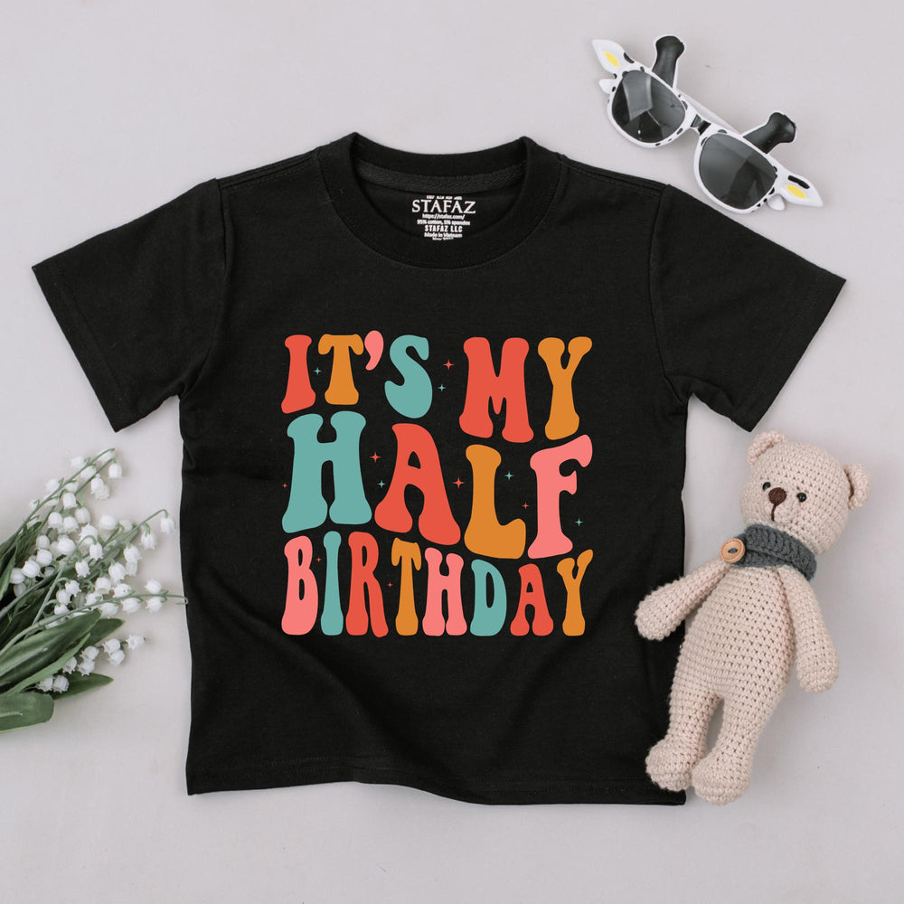 It's My Half Birthday Baby T-Shirt with Retro Groovy Design 6 Months Toddler Outfit Teal Coral Yellow Cotton Comfortable Birthday Gift