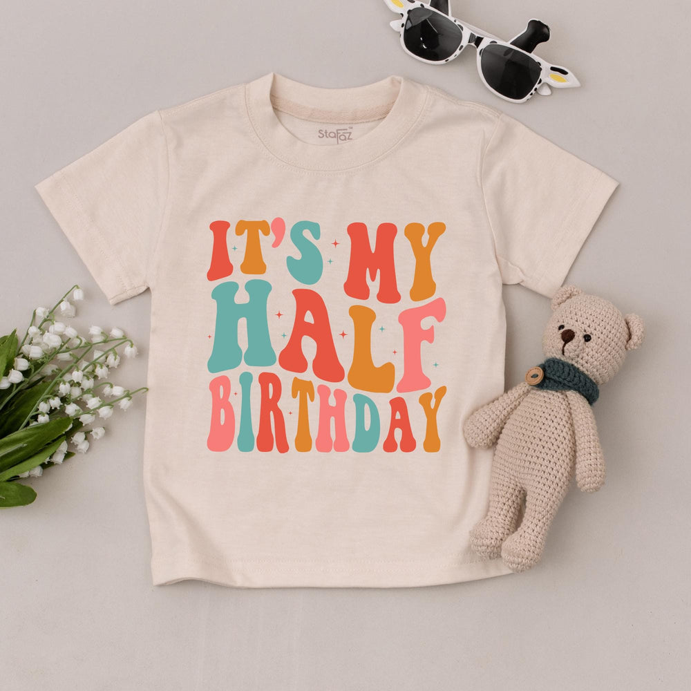 It's My Half Birthday Baby T-Shirt with Retro Groovy Design 6 Months Toddler Outfit Teal Coral Yellow Cotton Comfortable Birthday Gift