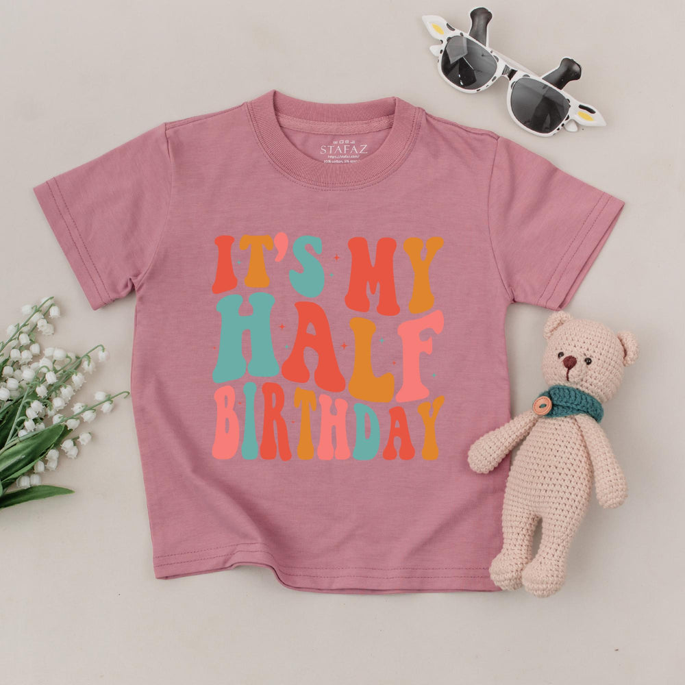 It's My Half Birthday Baby T-Shirt with Retro Groovy Design 6 Months Toddler Outfit Teal Coral Yellow Cotton Comfortable Birthday Gift