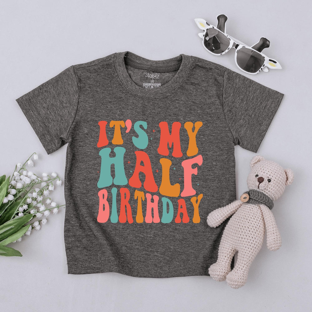 It's My Half Birthday Baby T-Shirt with Retro Groovy Design 6 Months Toddler Outfit Teal Coral Yellow Cotton Comfortable Birthday Gift