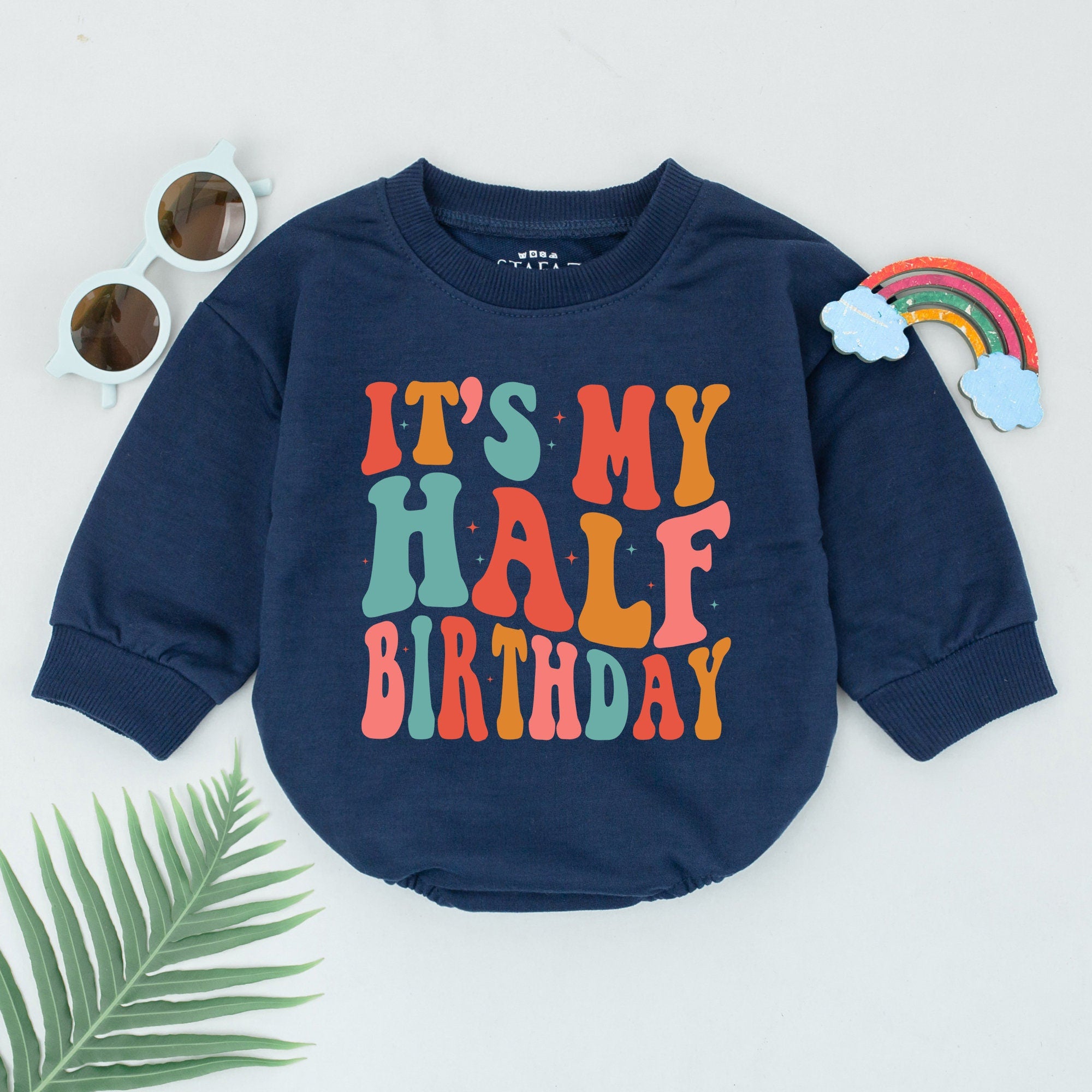 It's My Half Birthday Romper for Baby Girl Vibrant Orange Teal Pink Outfit 6 Months Celebration Gift Soft Cotton Infant Boy Toddler Party Wear