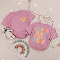 Jesus Has My Back Baby Romper with Smiling Flower Retro Boho Design Christian Infant Outfit Soft Cotton Gift for Church or Birthday