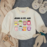 Jesus Is My Jam Baby Romper with Colorful Faith Jars Christian Toddler Clothes Soft Cotton Outfit Newborn Gift for Little Blessings