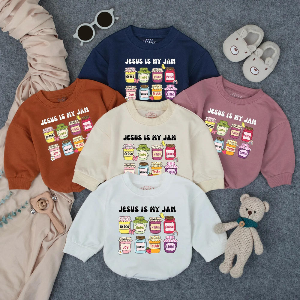 Jesus Is My Jam Baby Romper with Colorful Faith Jars Christian Toddler Clothes Soft Cotton Outfit Newborn Gift for Little Blessings