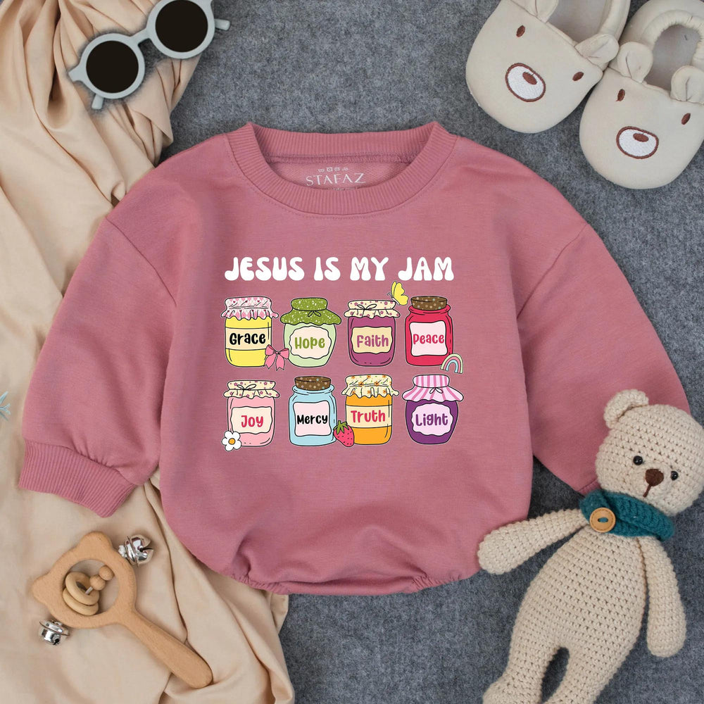 Jesus Is My Jam Baby Romper with Colorful Faith Jars Christian Toddler Clothes Soft Cotton Outfit Newborn Gift for Little Blessings