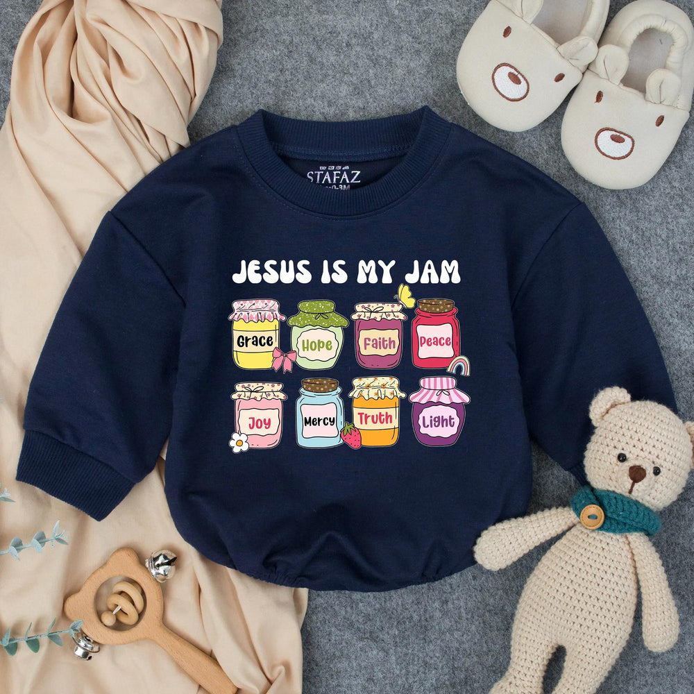 Jesus Is My Jam Baby Romper with Colorful Faith Jars Christian Toddler Clothes Soft Cotton Outfit Newborn Gift for Little Blessings