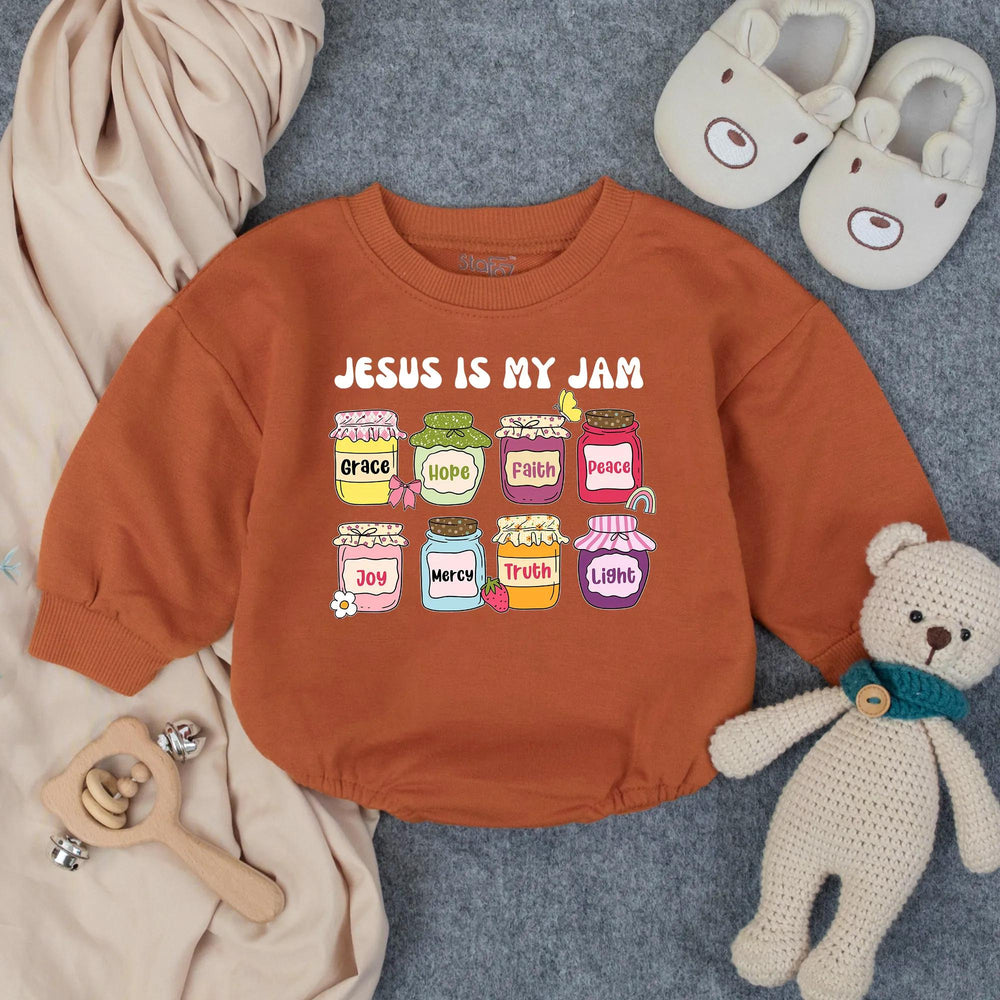 Jesus Is My Jam Baby Romper with Colorful Faith Jars Christian Toddler Clothes Soft Cotton Outfit Newborn Gift for Little Blessings