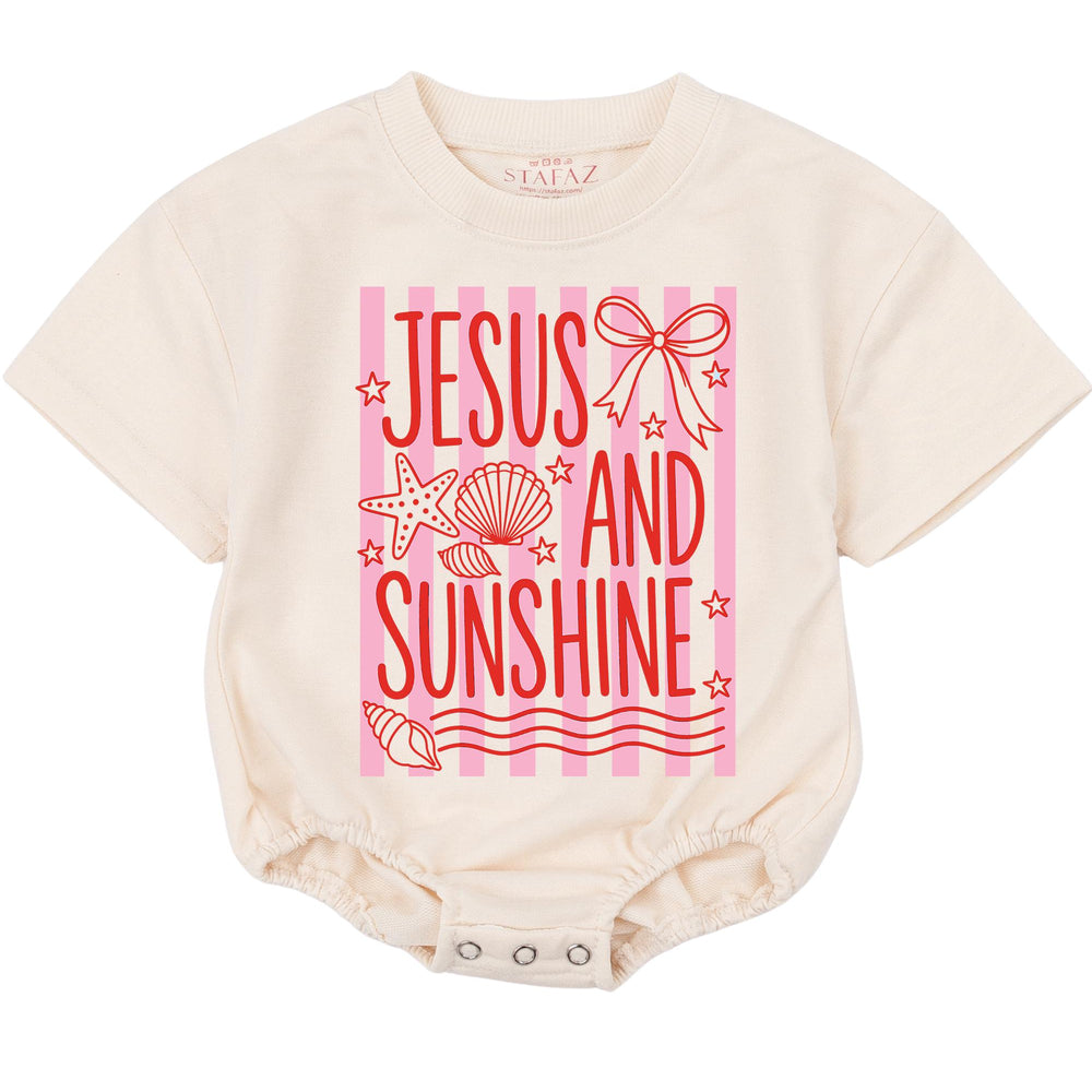 Jesus And Sunshine Baby Girl Bodysuit with Pink Stripes and Seashells Christian Summer Outfit Cute Infant Romper Faith Beach Gift