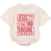 Jesus And Sunshine Baby Girl Bodysuit with Pink Stripes and Seashells Christian Summer Outfit Cute Infant Romper Faith Beach Gift