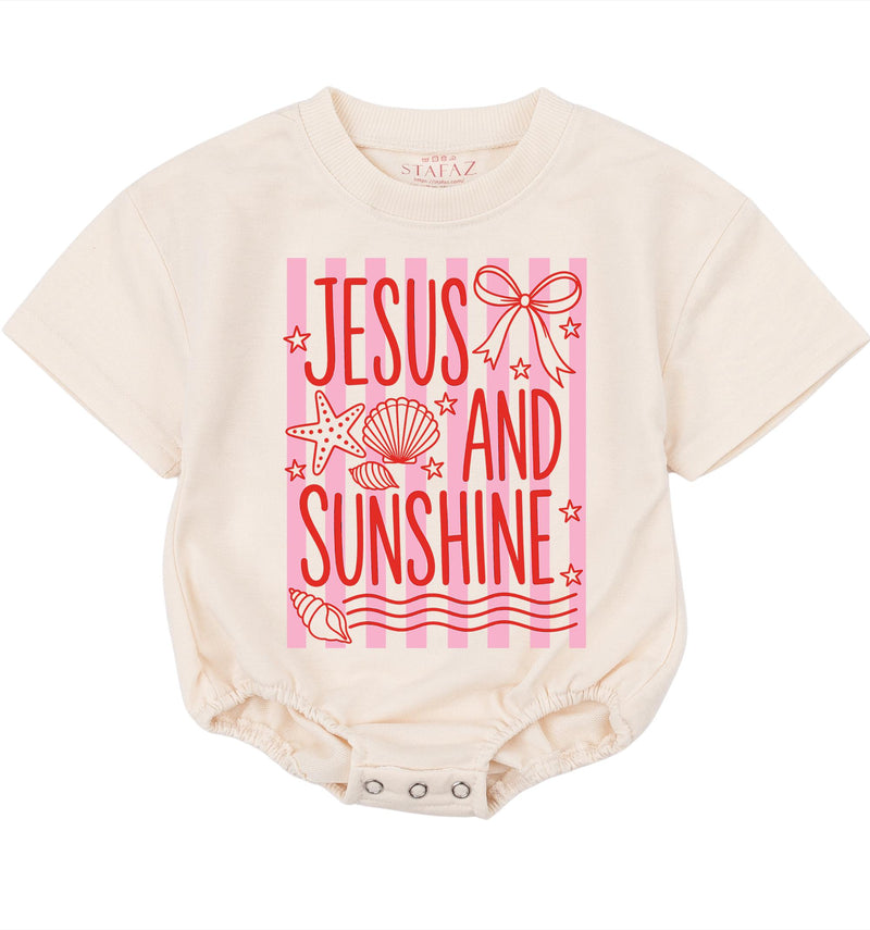 Jesus And Sunshine Baby Girl Bodysuit with Pink Stripes and Seashells Christian Summer Outfit Cute Infant Romper Faith Beach Gift