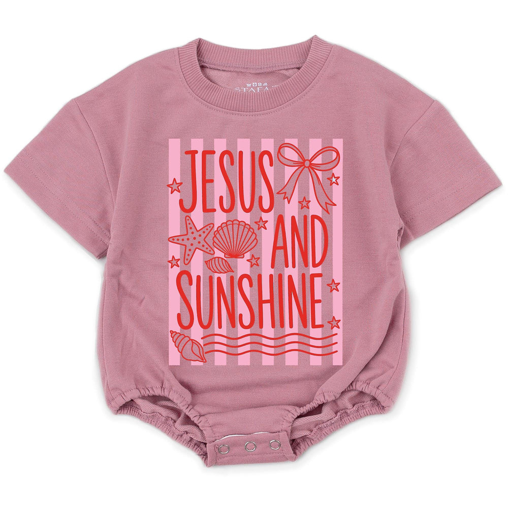 Jesus And Sunshine Baby Girl Bodysuit with Pink Stripes and Seashells Christian Summer Outfit Cute Infant Romper Faith Beach Gift