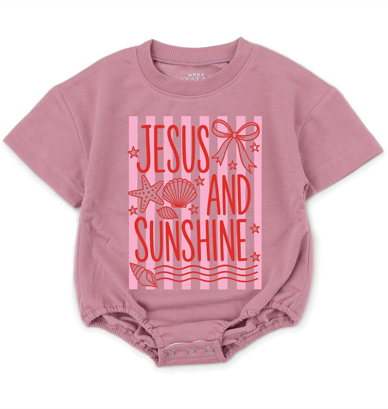Jesus And Sunshine Baby Girl Bodysuit with Pink Stripes and Seashells Christian Summer Outfit Cute Infant Romper Faith Beach Gift