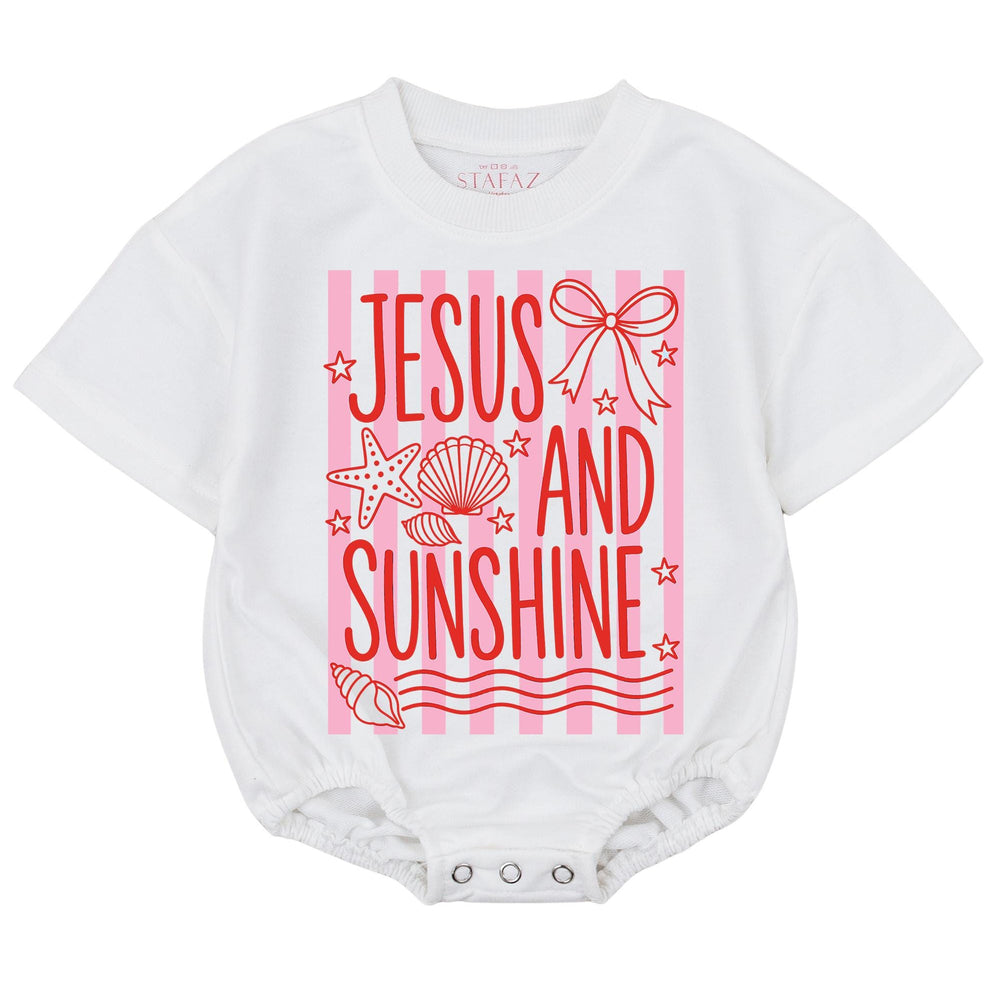 Jesus And Sunshine Baby Girl Bodysuit with Pink Stripes and Seashells Christian Summer Outfit Cute Infant Romper Faith Beach Gift